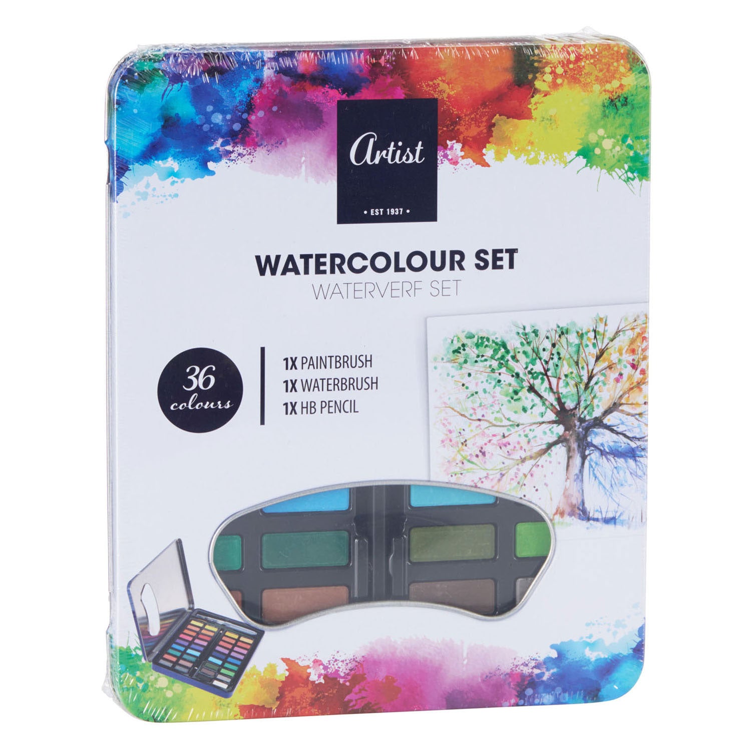 Ensemble d'aquarelle avec pinceau, 36 couleurs