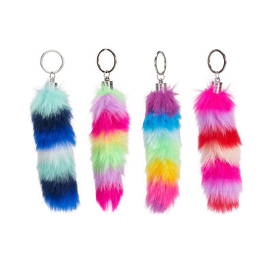 Porte-clés queue arc-en-ciel pelucheux - 13cm