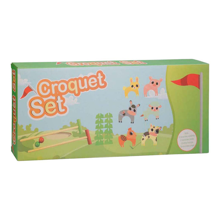 Jeu de croquet en bois avec animaux de la ferme