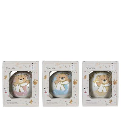 Decoris Boule de Noël mon premier Noël Ø10cm verre 3 assortis
