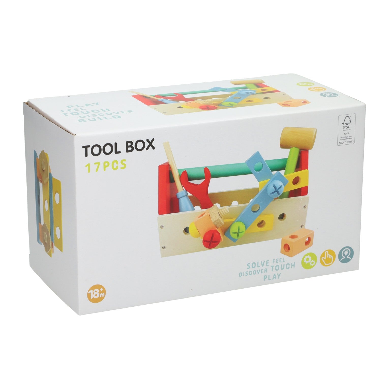 Boîte à outils en bois pour enfants - 25x12x14cm
