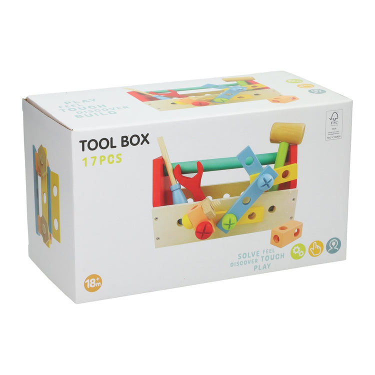 Boîte à outils en bois pour enfants - 25x12x14cm