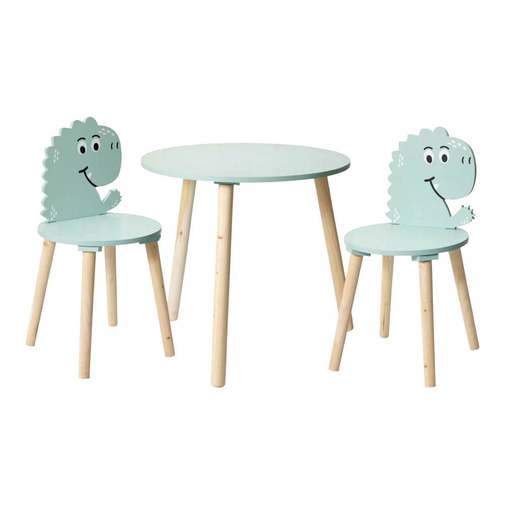 Ensemble table et 2 chaises en bois dinosaure - bleu