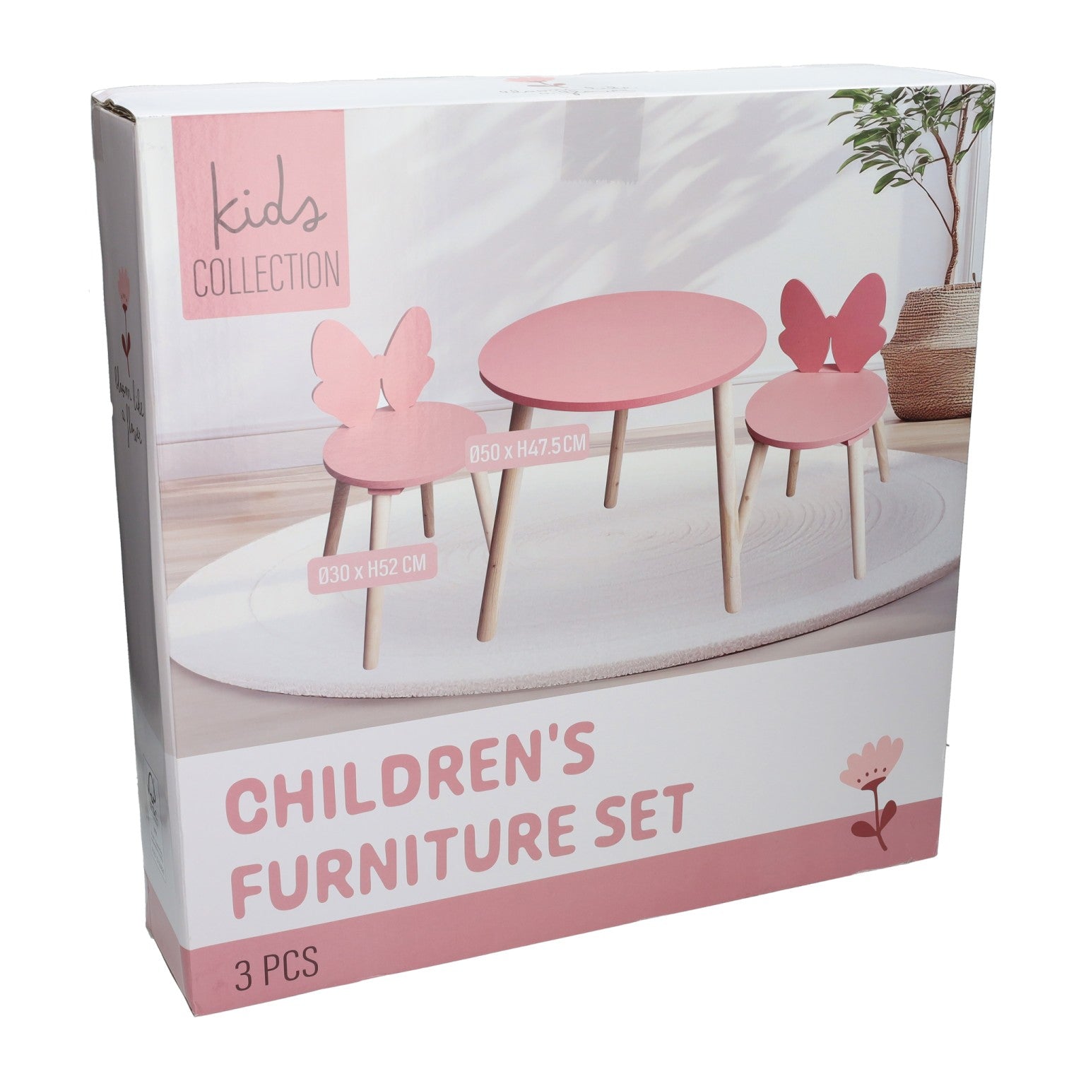 Ensemble table et 2 chaises en bois papillon - rose