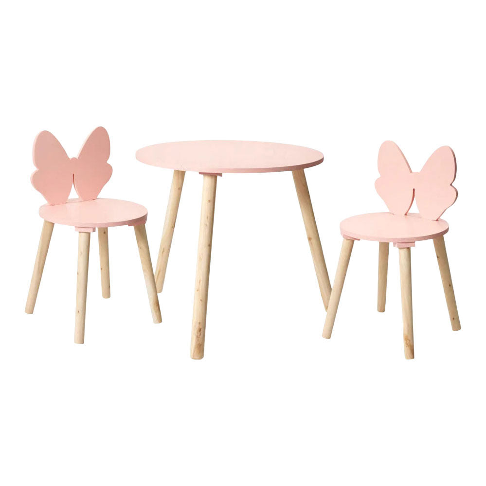 Ensemble table et 2 chaises en bois papillon - rose