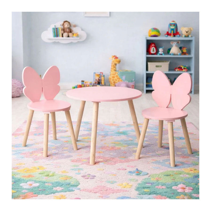 Ensemble table et 2 chaises en bois papillon - rose