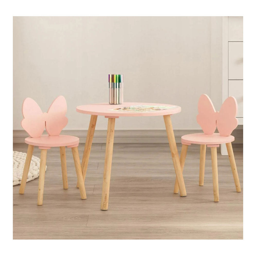 Ensemble table et 2 chaises en bois papillon - rose