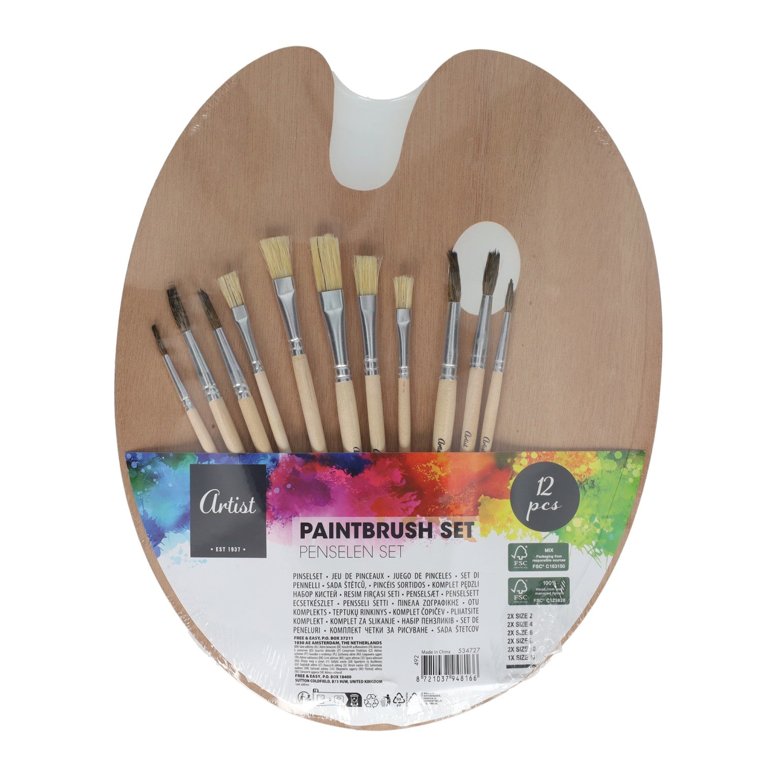 Jeu de pinceaux - 11 pièces. avec palette en bois