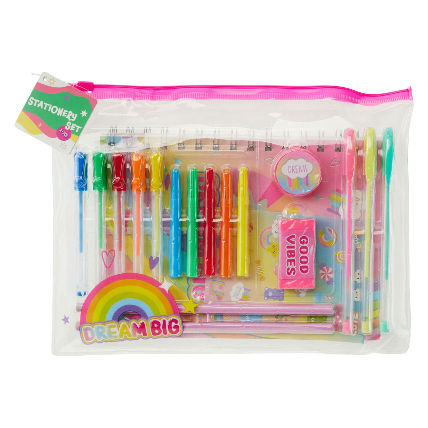 Ensemble de papeterie joyeux - avec carnet et autocollants - 19 pcs.