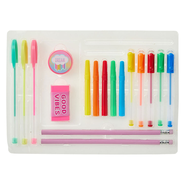 Ensemble de papeterie joyeux - avec carnet et autocollants - 19 pcs.