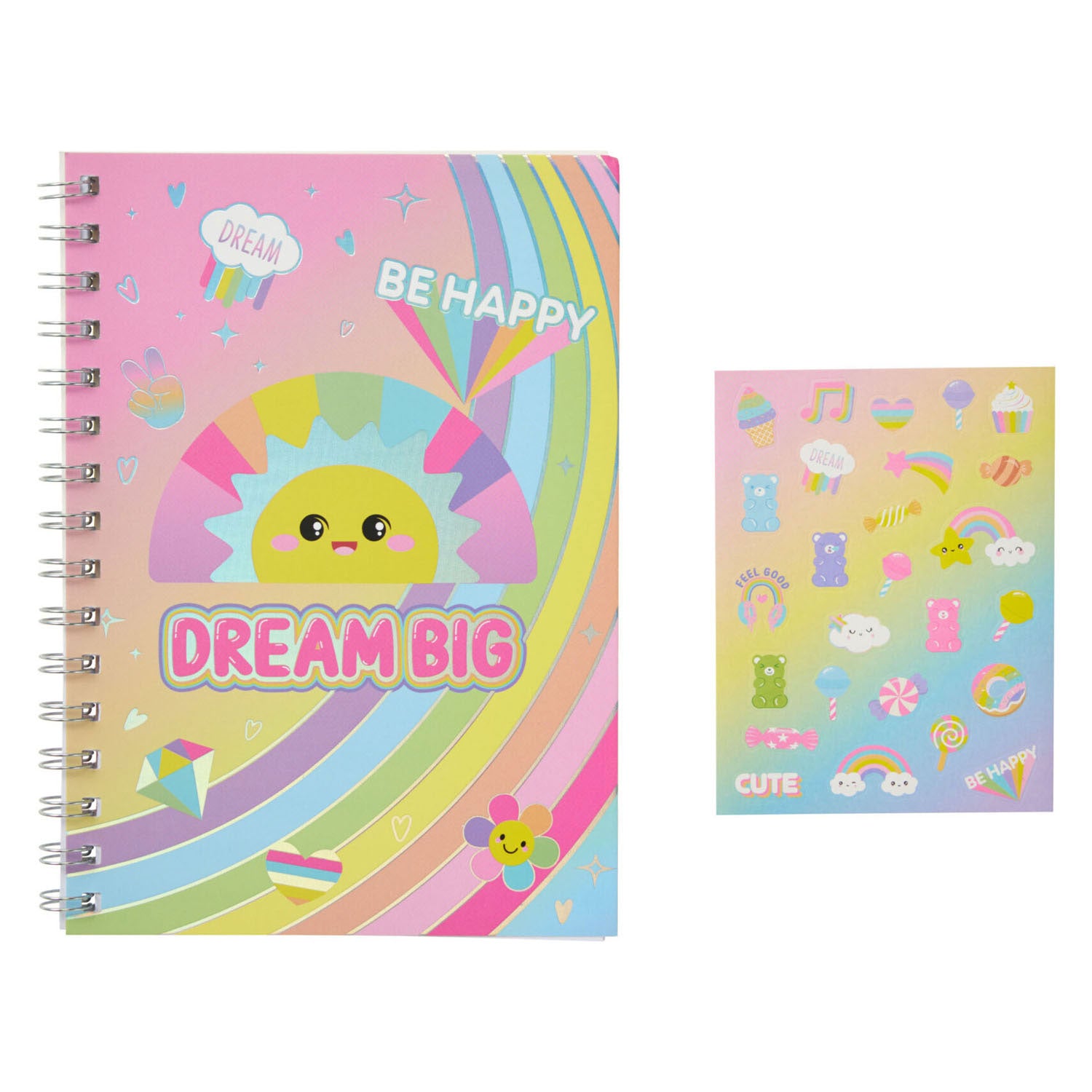 Ensemble de papeterie joyeux - avec carnet et autocollants - 19 pcs.