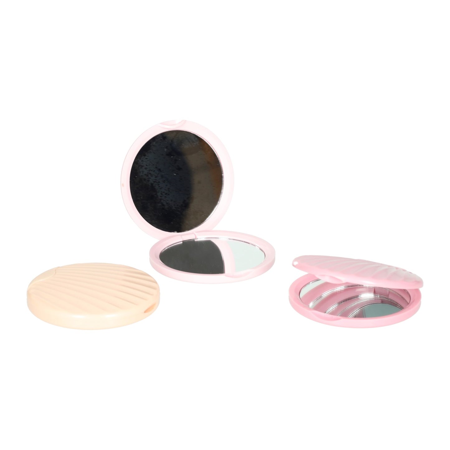 Miroir de poche rond double face en forme de coquille