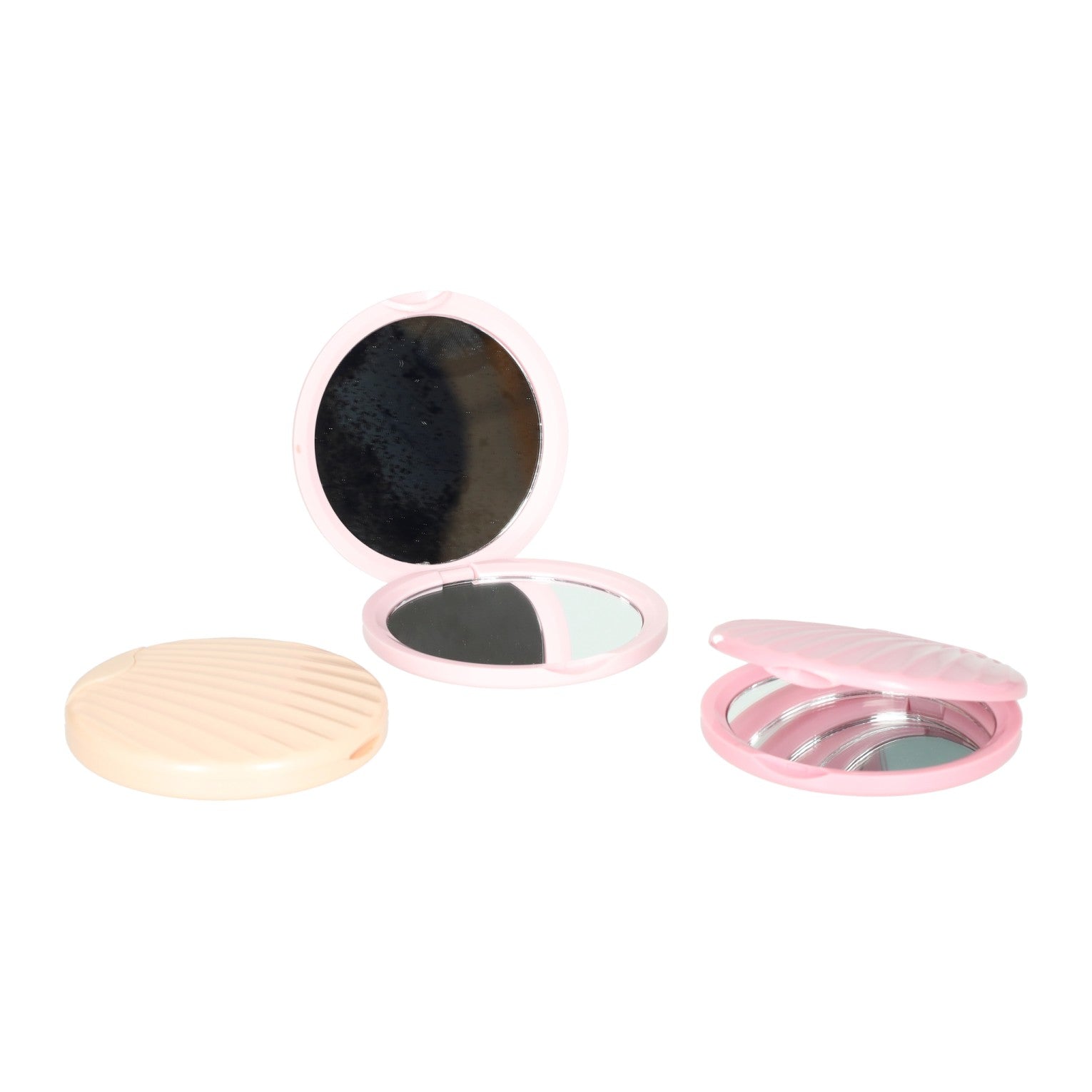 Miroir de poche rond double face en forme de coquille