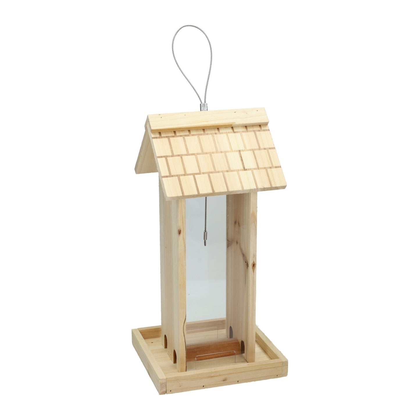 Mangeoire à oiseaux suspendue en bois - 17x17x38cm