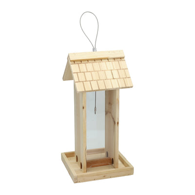Mangeoire à oiseaux suspendue en bois - 17x17x38cm