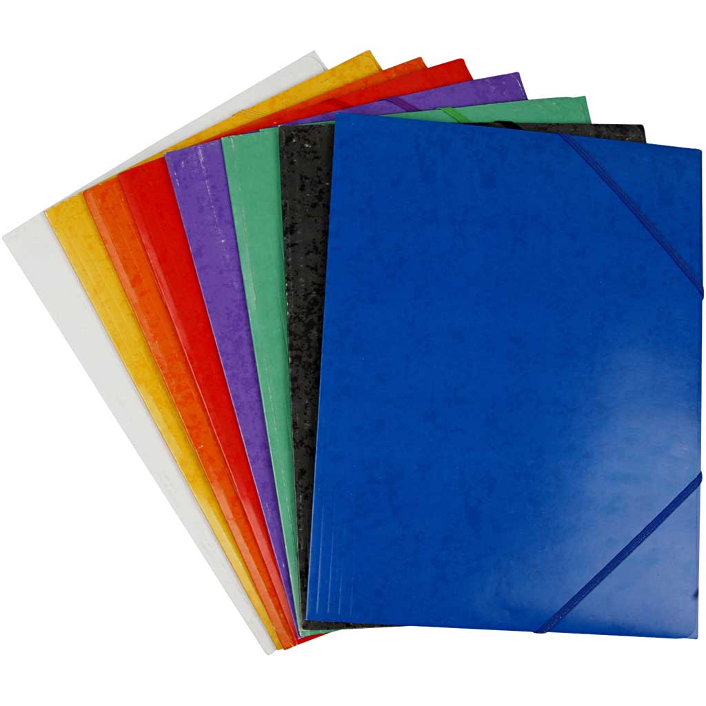 Dossier avec rabat et élastiques, a4, format 22,9×32,4 cm, différentes couleurs, 8x3 pièces, 24 pièces 1 boîte