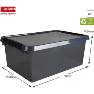 Boîte de rangement Comfort Line 45 litres transparent gris noir 60 x 40 x 26 cm | 2 pièces