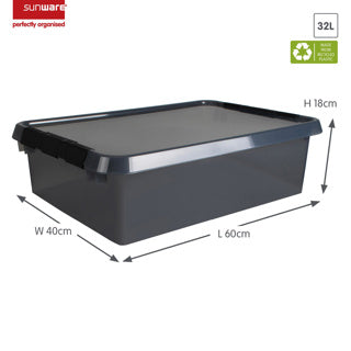 Boîte de rangement Comfort Line 32 litres transparent gris noir 60 x 40 x 18 cm | 2 pièces