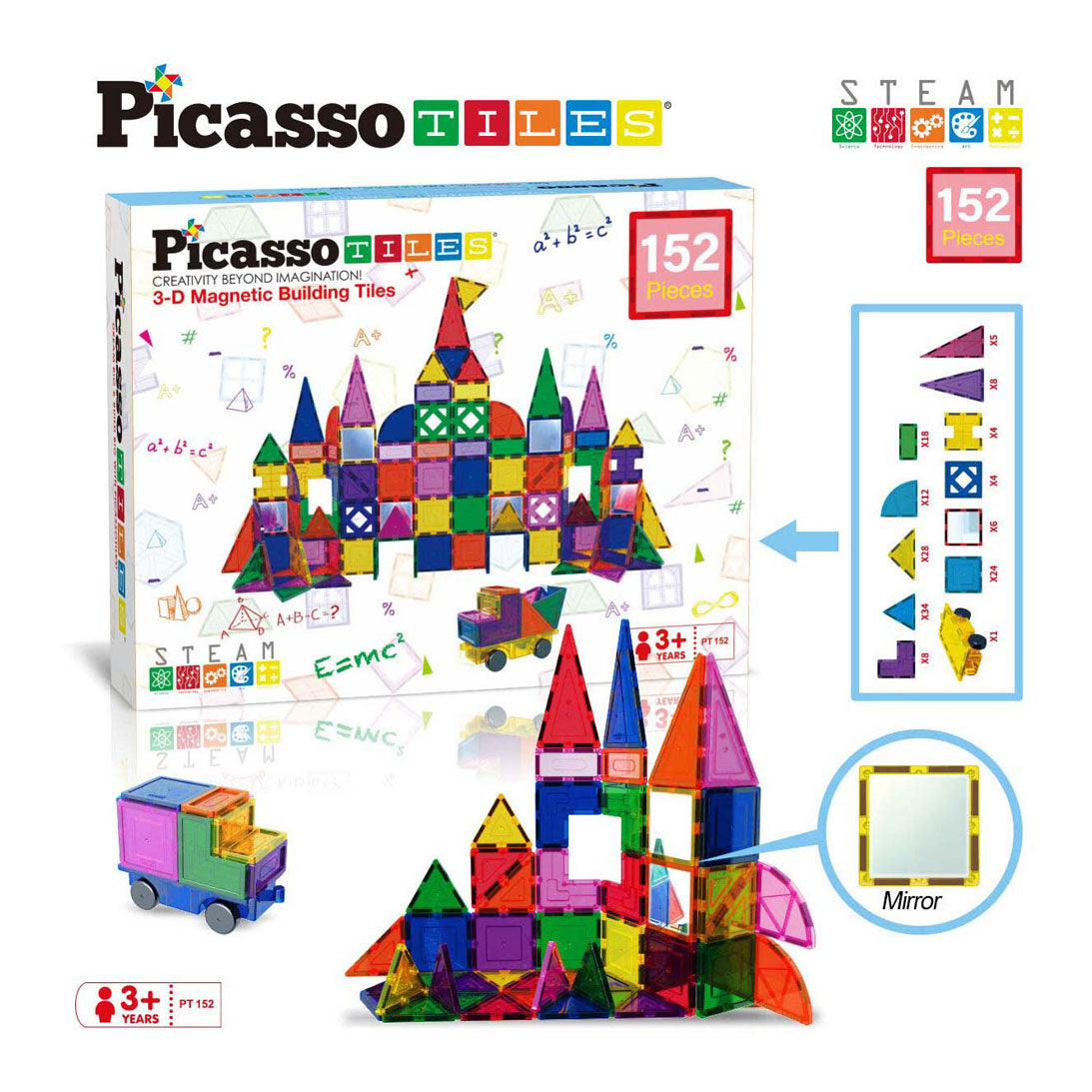 SELECTA Picassotiles Blocs et Mirrors - Tiles de construction magnétiques, 152dlg.