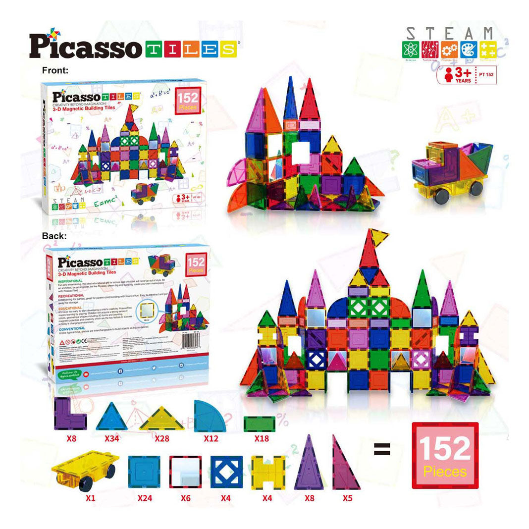 SELECTA Picassotiles Blocs et Mirrors - Tiles de construction magnétiques, 152dlg.