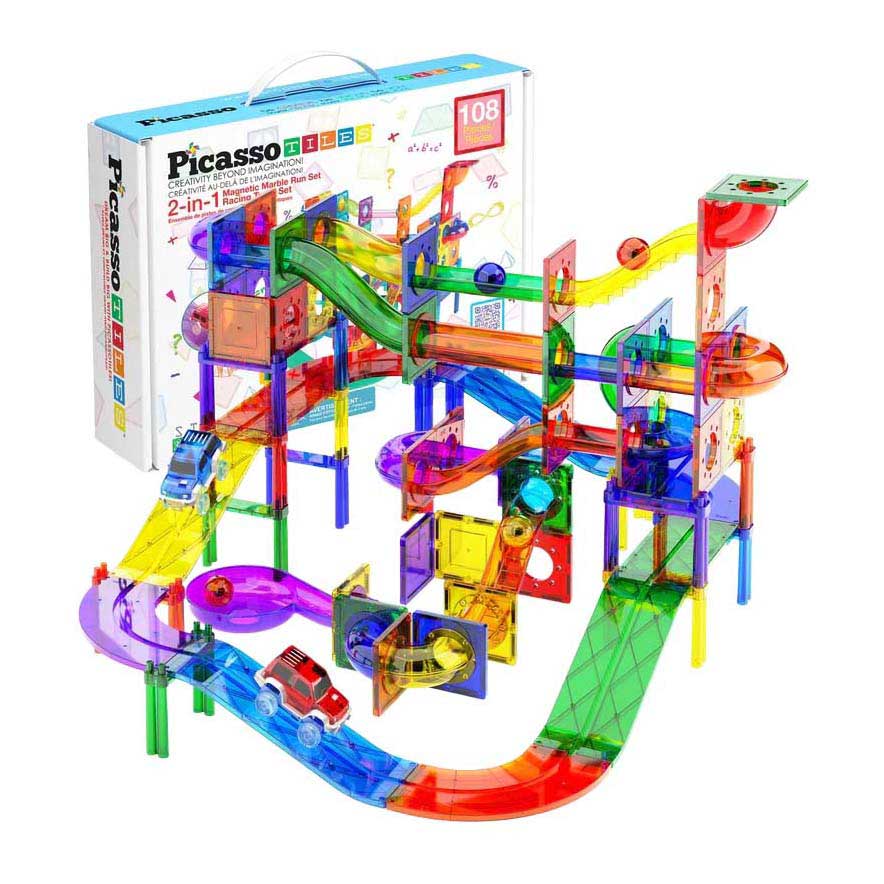 Piste de billes et piste de course Selecta picassotiles - tuiles de construction magnétiques - 108 pcs.
