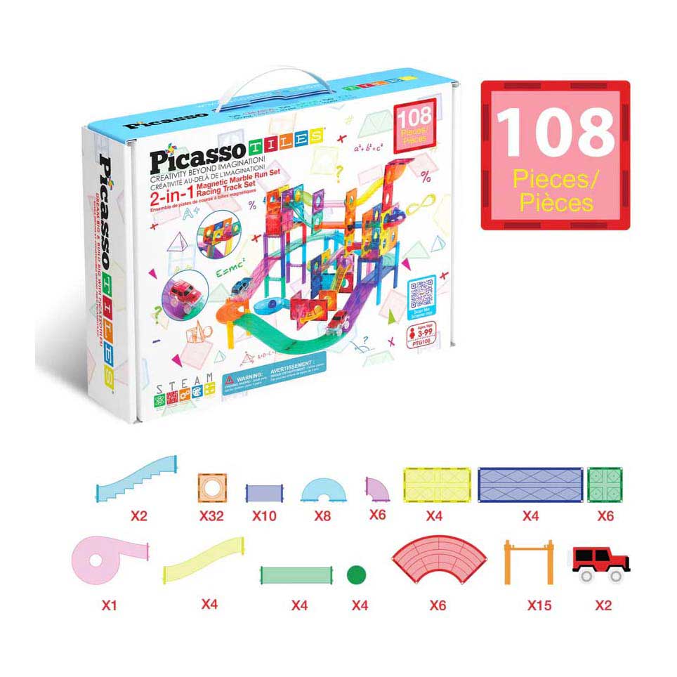 Piste de billes et piste de course Selecta picassotiles - tuiles de construction magnétiques - 108 pcs.