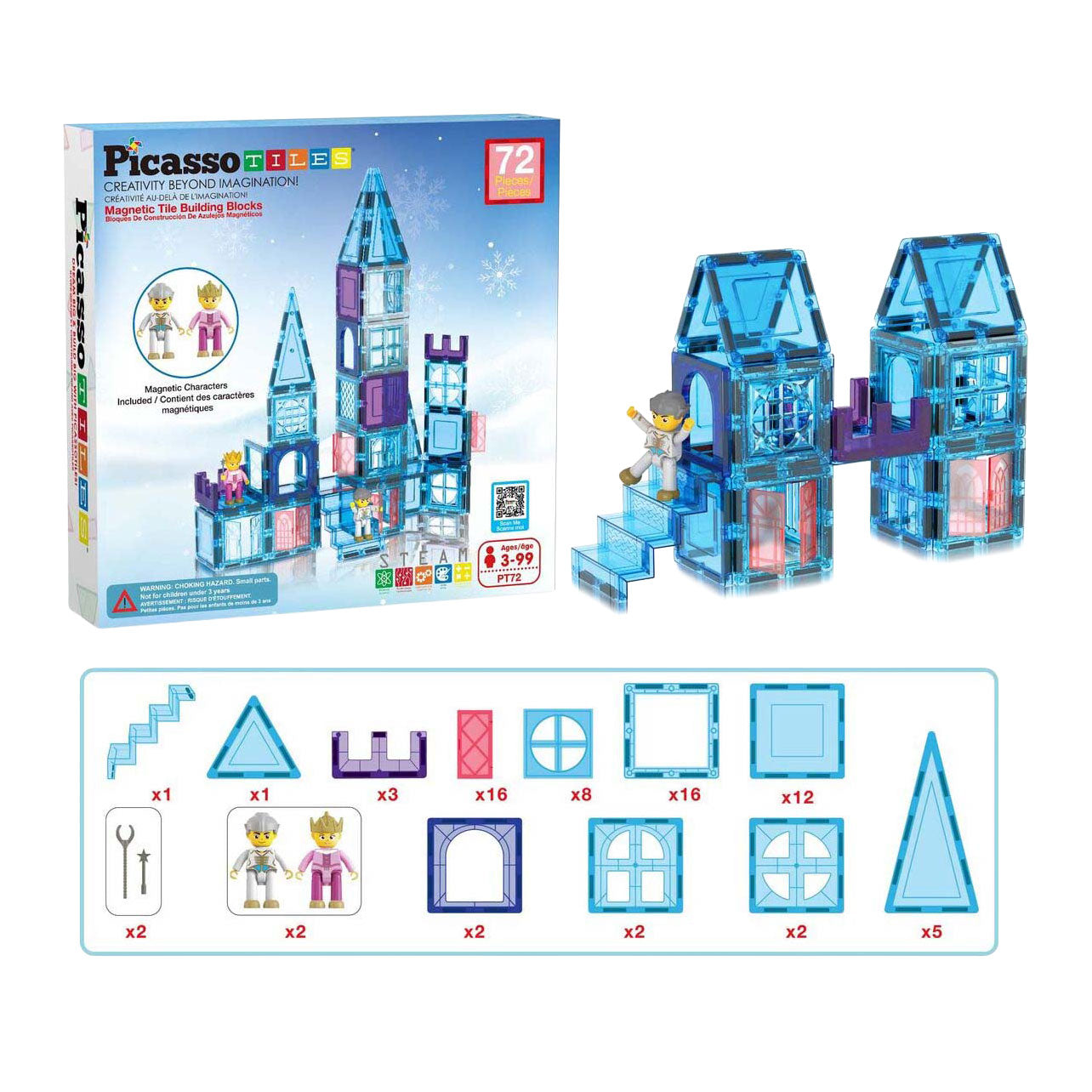 Selecta Picassotiles Winter Thème - Tiles de construction magnétique, 72dlg.