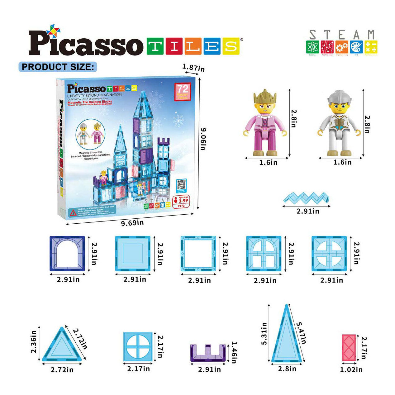 Selecta Picassotiles Winter Thème - Tiles de construction magnétique, 72dlg.