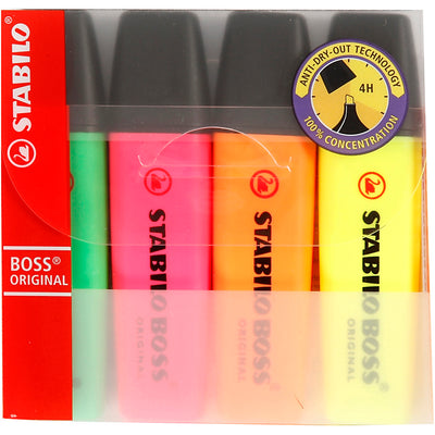 Marqueurs Abi, vert néon, orange néon, rose néon, jaune néon, 4 pièces 1 boîte