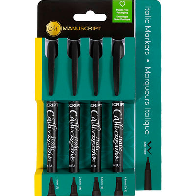 Marqueurs calligraphiques, épaisseur de ligne 1,4 + 2,5 + 3,6 + 4,8 mm, noir, 4 pièces 1 boîte