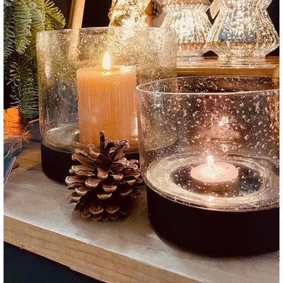 Hbx natural living bougeoir verre bulle h13d13 noir