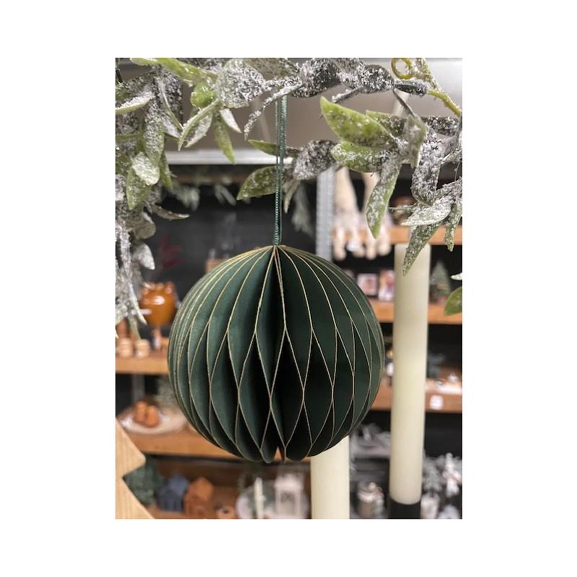 HBx natural living Boule de Noël en papier 10cm vert