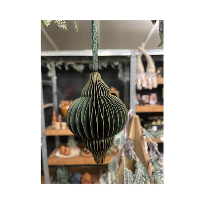 HBx natural living boule de Noël en forme d'oignon 15cm carton vert
