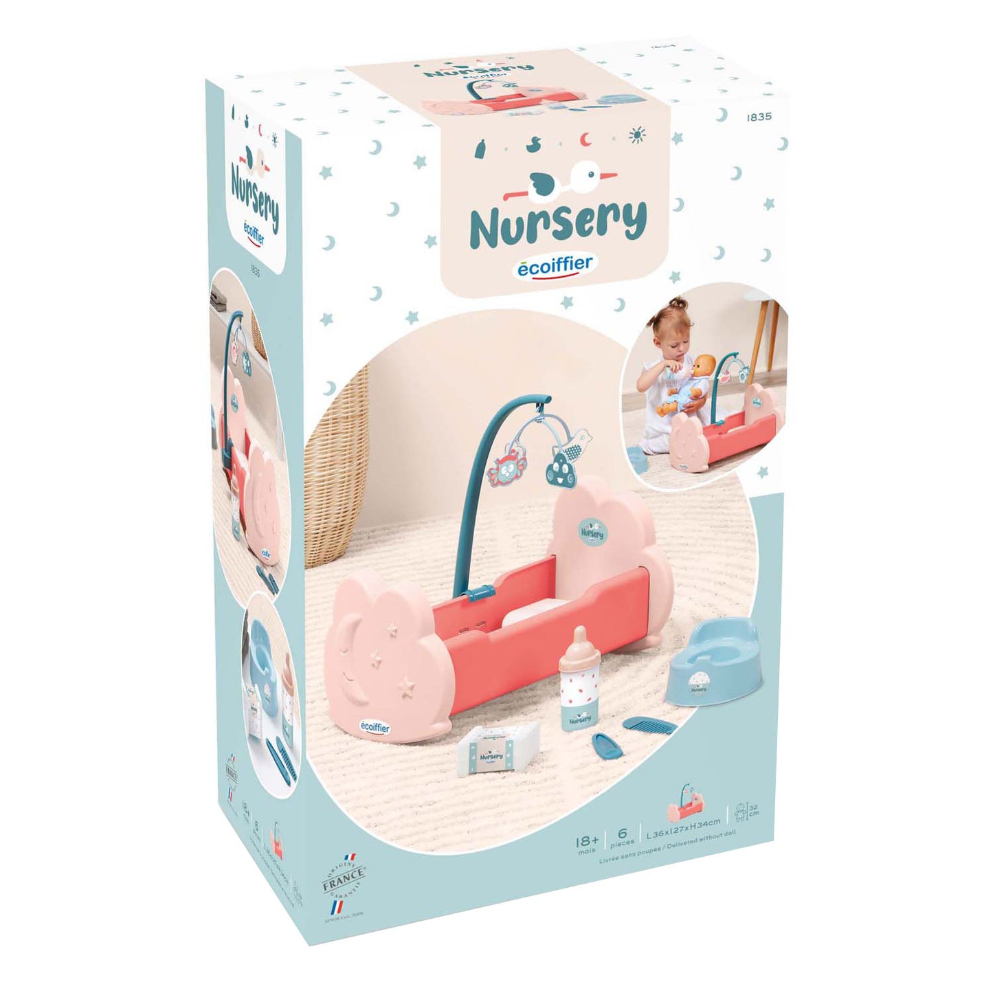 Ecoiffier Doll's Cradle avec accessoires, 6dlg.
