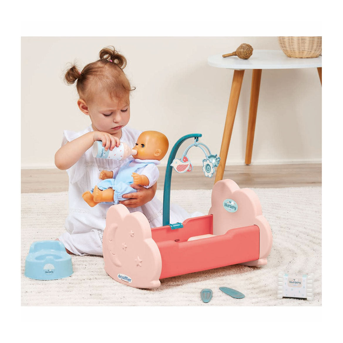Ecoiffier Doll's Cradle avec accessoires, 6dlg.