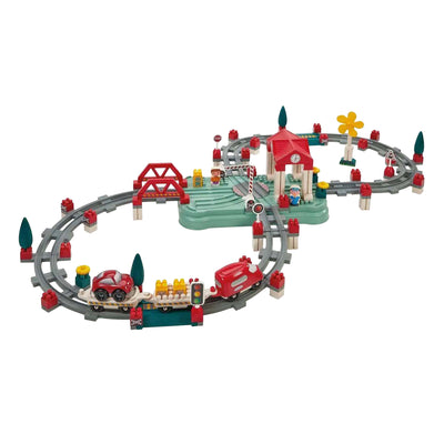 Abrick ecoiffier - jeu de construction voie ferrée, gare et accessoires, 140 pièces.
