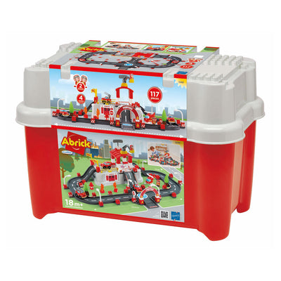Abrick Ecoiffier Construction Set - Brigade de pompiers avec couvercle comme base de jeu - y compris les accessoires pour mini -cité - stockage en tonne - à partir de 18 mois