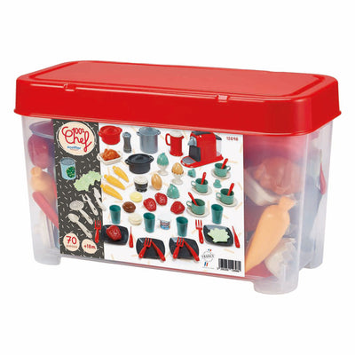 Vaisselle 100% chef Ecoiffier en coffret de rangement - 70 pièces.