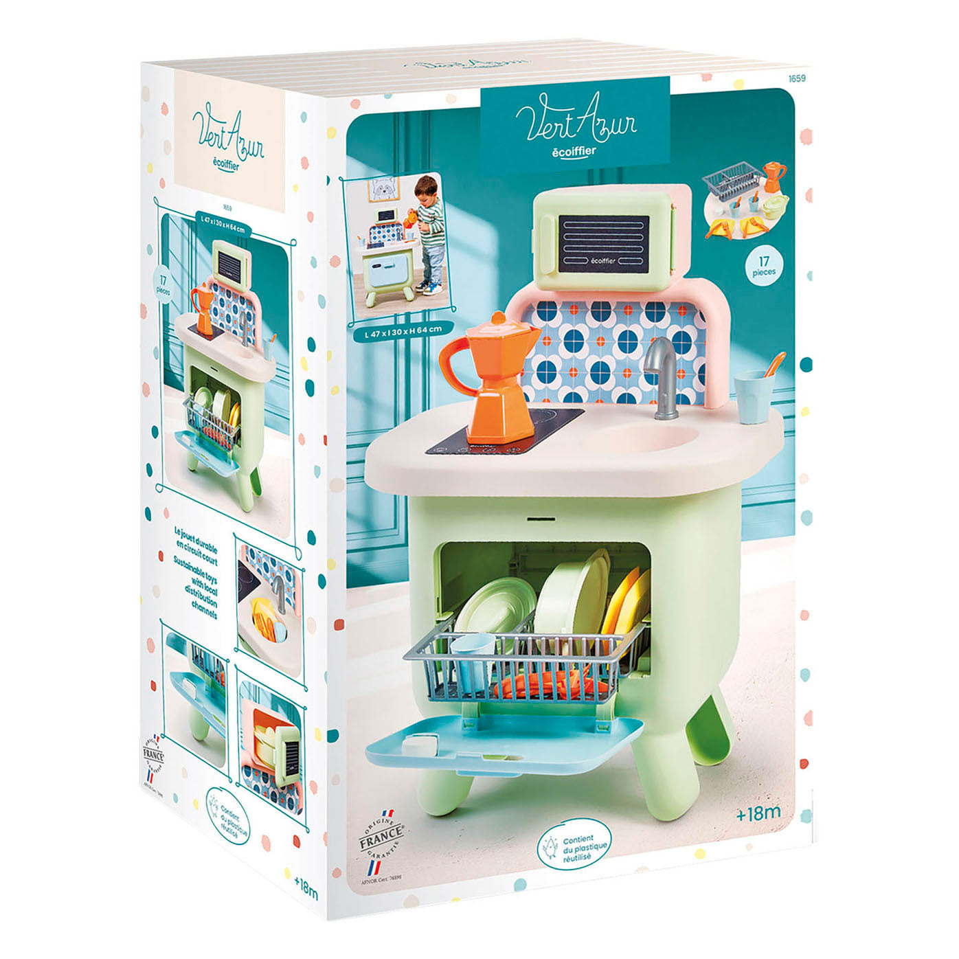Ecoiffier eociffier vert azur cuisine couleur sauge - 17 pcs.