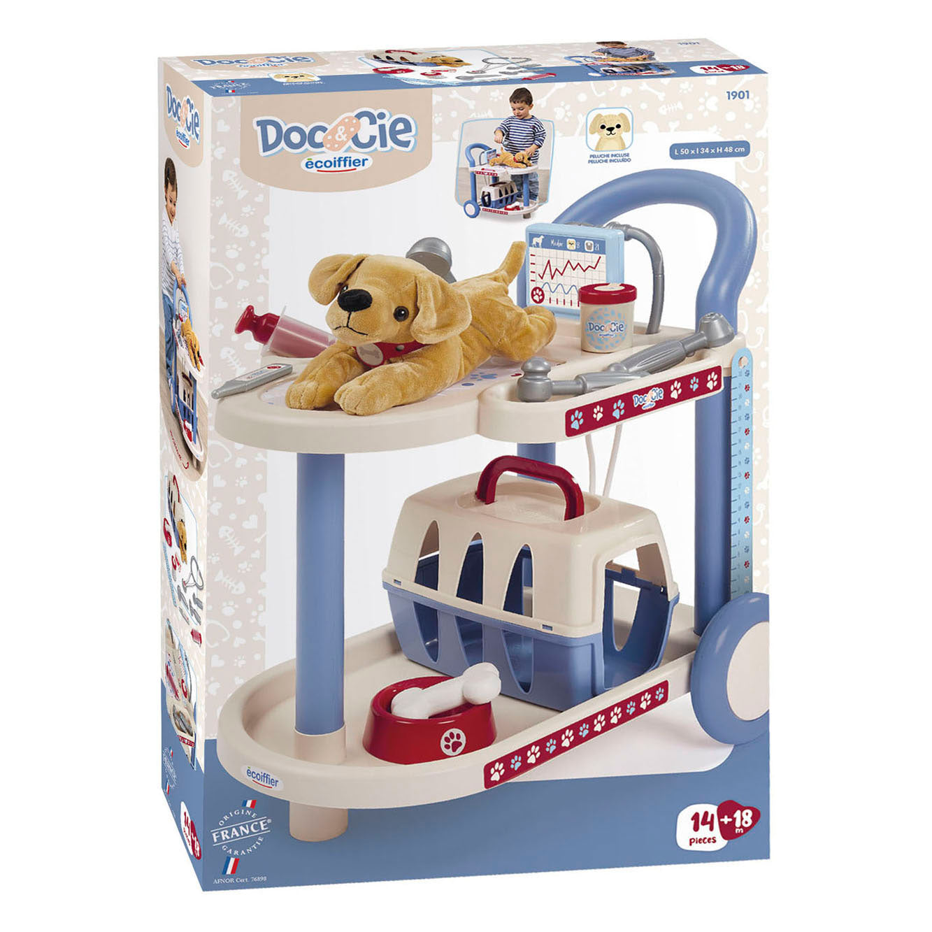 Chariot vétérinaire Ecoiffier doc cie avec chien - 14 pcs.