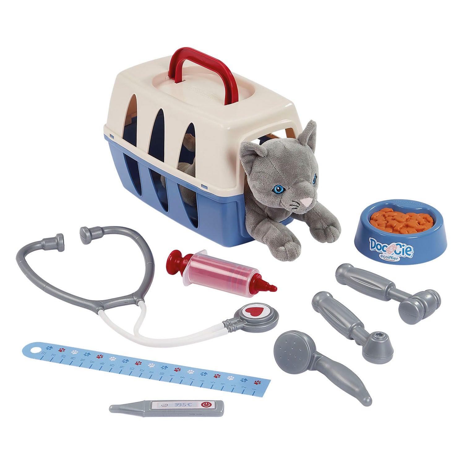 Chariot vétérinaire Ecoiffier doc cie avec chat - 14 pcs.