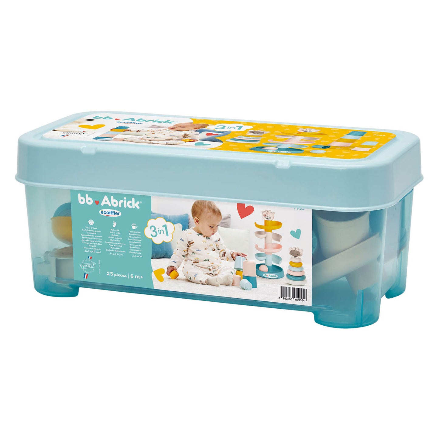 Ecoiffier abrick jouets bébé 3en1 dans boîte de rangement - 23 pcs.