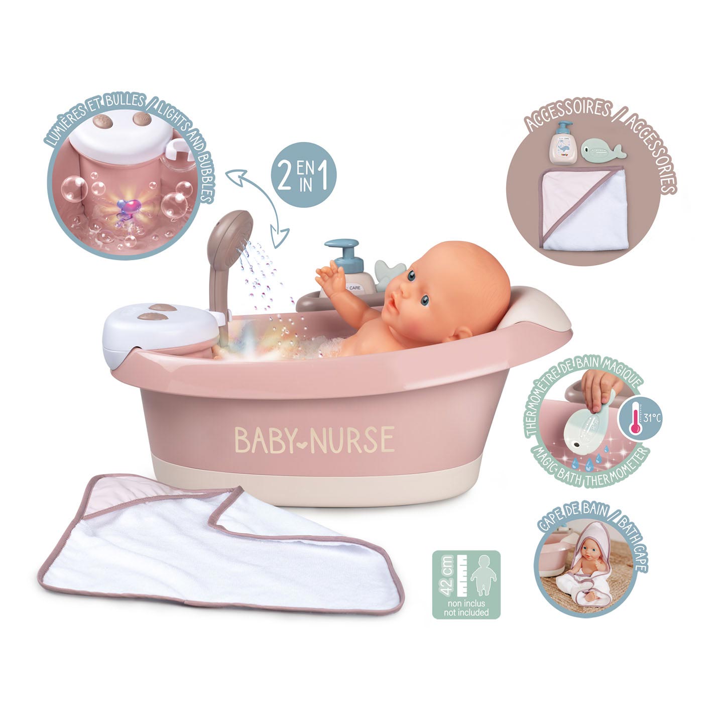 Smoby - Baby Nurse Bath avec fonctions et accessoires 3DLG.