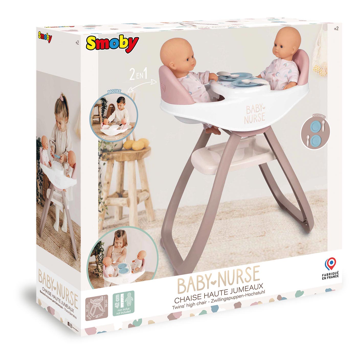 Smoby - chaise bébé infirmière pour bébé pour 2 poupées