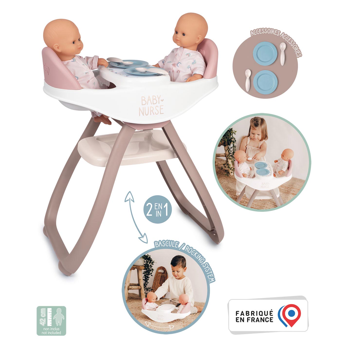 Smoby - chaise bébé infirmière pour bébé pour 2 poupées