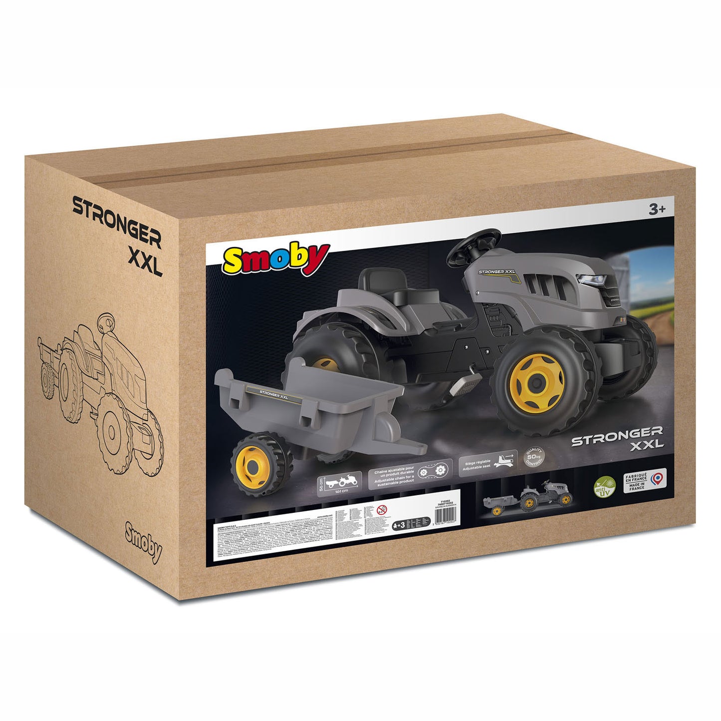 Smoby Stronce plus fort tracteur à pédale avec gris remorque