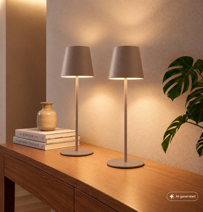 B.k.licht briloner kiki - lot de 2 lampes de table rechargeables - dimmable - pour intérieur et extérieur - réglable en hauteur - lumière blanc chaud - marron