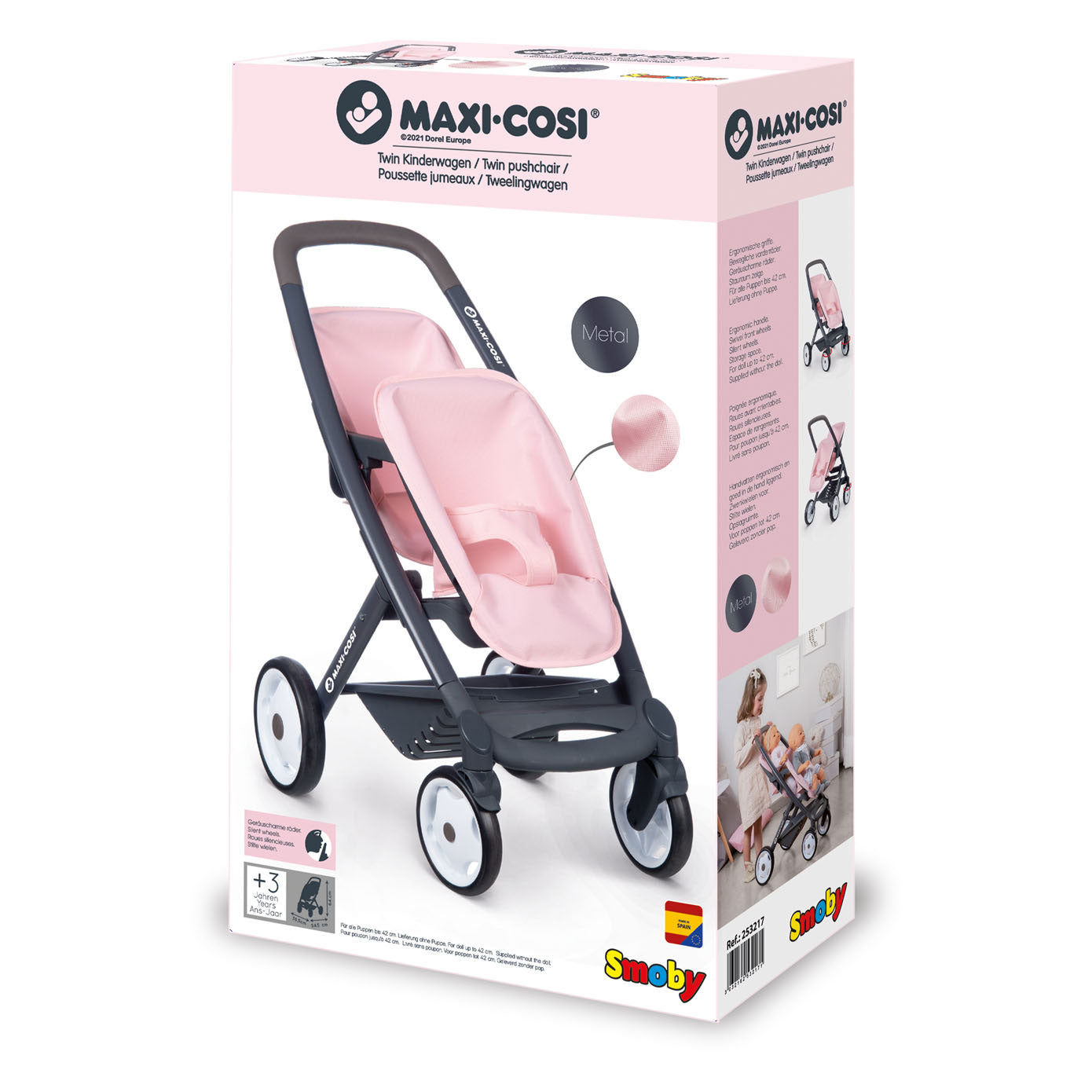 Smoby - Pram de poupée maxi -cosi pour 2 poupées