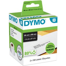 Dymo étiquettes étiqueteuse ft 89 x 28 mm, blanc (2x 130 pièces)
