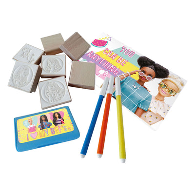 Tampons en bois Mattel, carnet et feutres Barbie - 12 pcs.